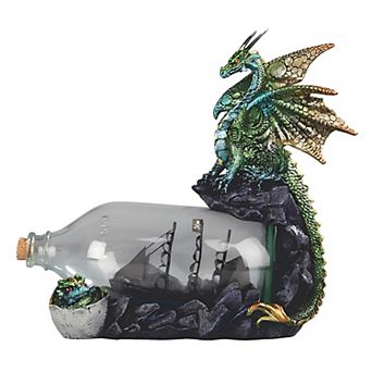 Fc Design 8.75"w Green Dragon Guarding A Ship In Bottle Figurine Decoration Home Room Decor