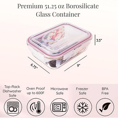 Lexi Home Rectangle 51.25 oz. Glass Food Storage Container with Red Locking Lid