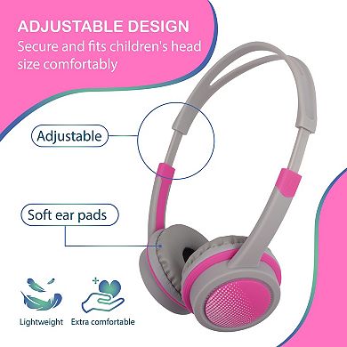 Kids On-ear Headphones Earphones Wired 3.5mm With 85db Safe Volume Limited Pink