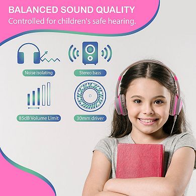 Kids On-ear Headphones Earphones Wired 3.5mm With 85db Safe Volume Limited Pink