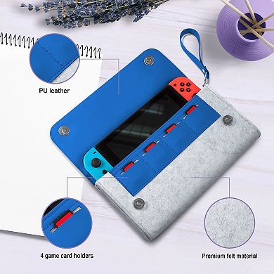 For Nintendo Switch & Oled Model Carrying Case Purse Sleeve Travel Bag Blue