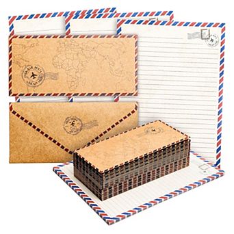 96 Pack Vintage-style Airmail Stationery Set, 48 Lined Paper Sheets, Envelopes