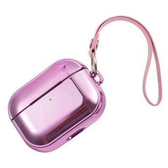 Glitter Plating Soft Touch Skin Case Cover With Hand Strap For Airpods Pro, Pink