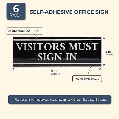6pcs Visitors Must Sign In Office Self-adhesive Signs 9"x3" For Reception Office