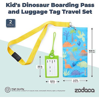Kid's Dinosaur Boarding Pass And Luggage Tag Set For Travel (2 Pieces)