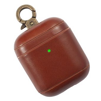 For Airpods 1 / 2 Genuine Leather Case Luxury Cover With Keychain Hook Brown
