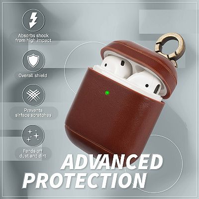 For Airpods 1 / 2 Genuine Leather Case Luxury Cover With Keychain