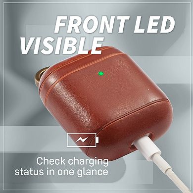 For Airpods 1 / 2 Genuine Leather Case Luxury Cover With Keychain Hook Brown