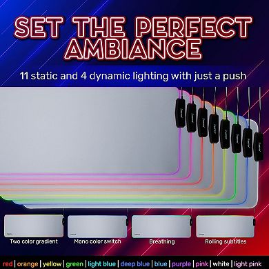 Rgb Mouse Pad Gaming Led Large Soft Cloth 4 Usb Port Mat, White 31.5x12x0.16"