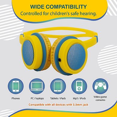 Kids On-ear Headphones Earphone Wired 3.5mm With 85db Safe Volume Limited Yellow