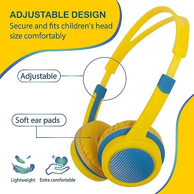 Kids On-ear Headphones Earphone Wired 3.5mm With 85db Safe Volume Limited Yellow