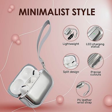 Glitter Plating Soft Touch Case Cover With Hand Strap For Airpods Pro, Silver