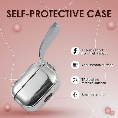 Glitter Plating Soft Touch Case Cover With Hand Strap For Airpods Pro, Silver