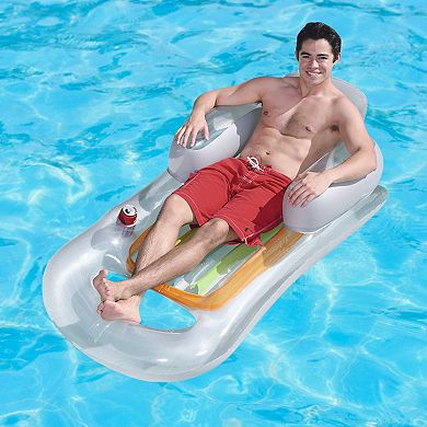 59in Inflatable Pool Float Raft W, Headrest Armrest Cupholder Swimming Pool Lounge Mat