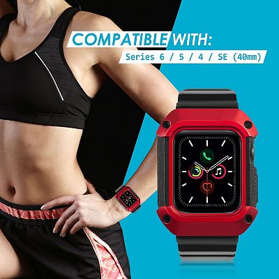 Watch Band Rugged Bumper Case For Watch 40mm Series 6 Se 5 4 Black red