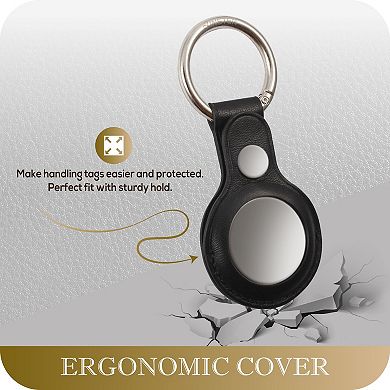 Genuine Leather Case For Airtag Airtags Keychain Holder Ring Accessories Black