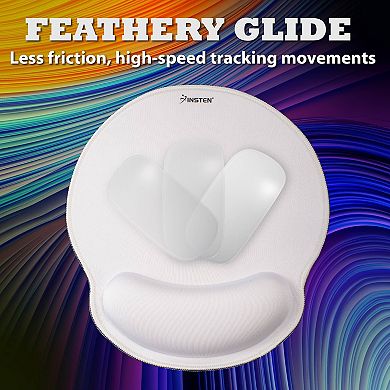 Mouse Pad Wrist Rest Ergonomic Support, Stitched Edge Mat, White With White Edge