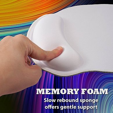 Mouse Pad Wrist Rest Ergonomic Support, Stitched Edge Mat, White With White Edge