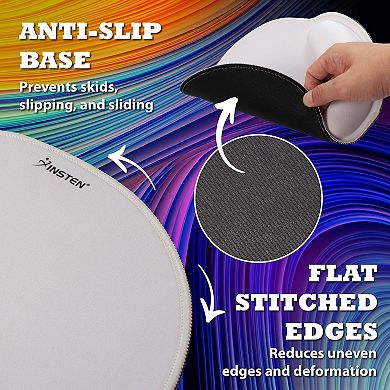Mouse Pad Wrist Rest Ergonomic Support, Stitched Edge Mat, White With White Edge