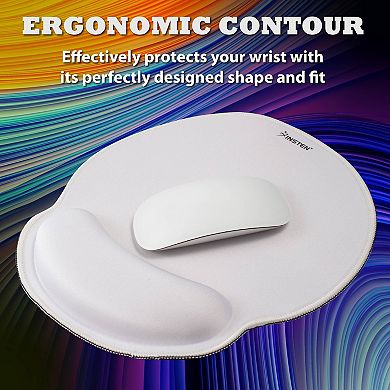 Mouse Pad Wrist Rest Ergonomic Support, Stitched Edge Mat, White With White Edge