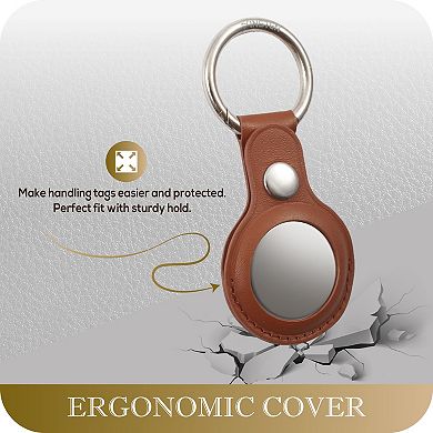 Genuine Leather Case For Airtag Airtags Keychain Holder Ring Accessories Brown