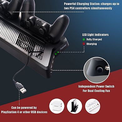 Vertical Stand Cooling Fan Controller Charging Station With Game Storage For Ps4