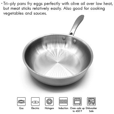 8-Inch Triple-Ply Stainless Steel Fry Pan with Lid