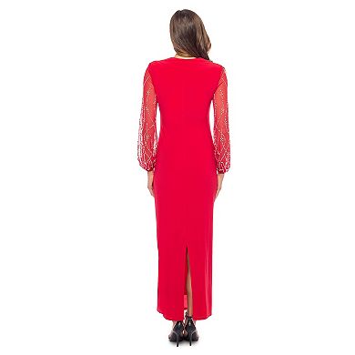 Women's Marina Square Neck Beaded Sleeve Maxi Dress