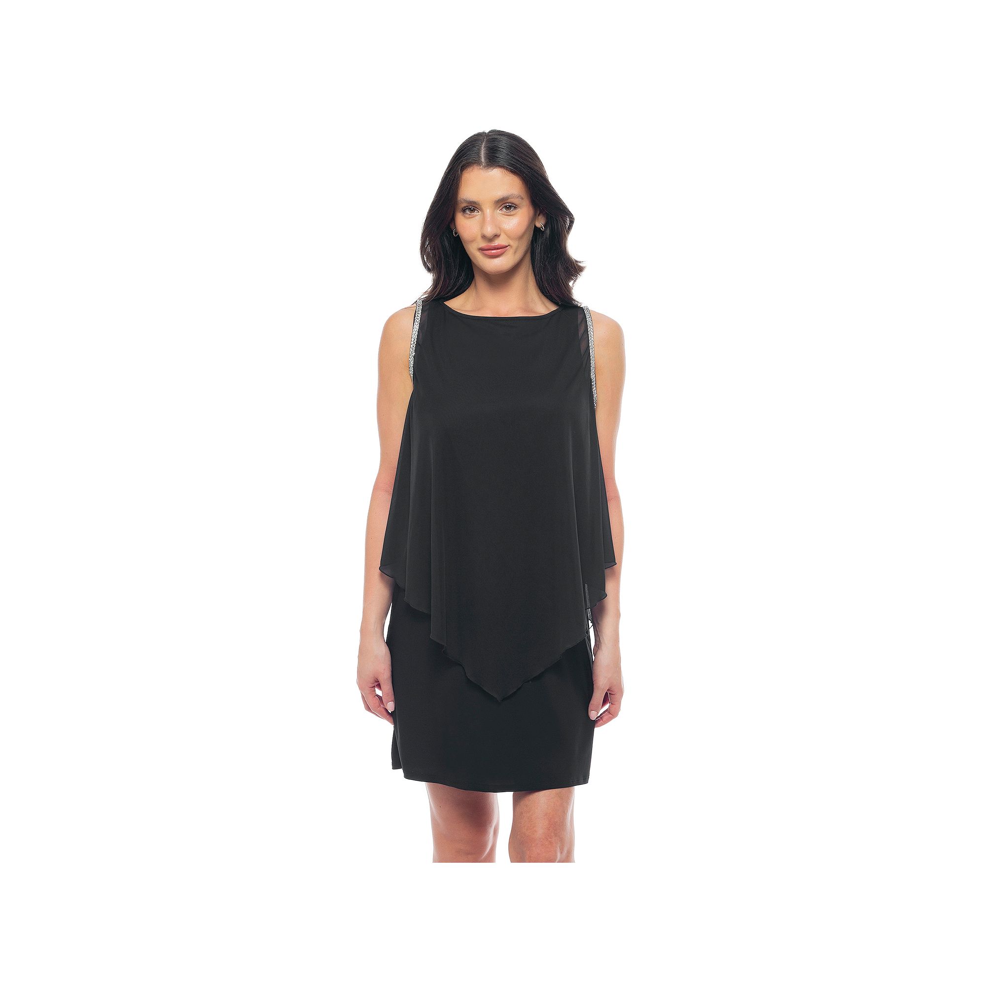 Womens Tash + Sophie Beaded Hanky Hem Overlay Dress, Size: XS, Black