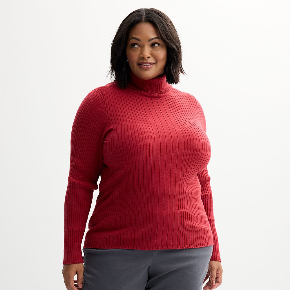 Plus Size Turtleneck Chevron Ribbed Sweater