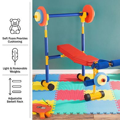 Hey! Play! 3-Piece Kids Weight Bench Set for Ages 3 and Up