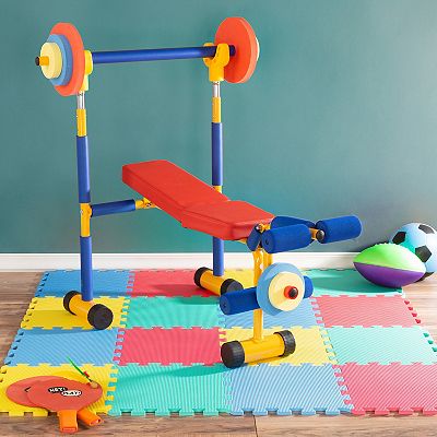 Hey Play 3 Piece Kids Weight Bench Set for Ages 3 and Up