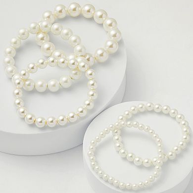 Emberly White Round Pearl 5-Pack Stretch Bracelets