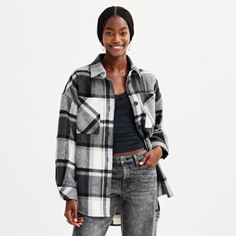 Juniors' SO® Plaid Oversized Button-Up Shacket