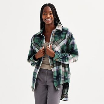 Juniors' SO® Plaid Oversized Button-Up Shacket