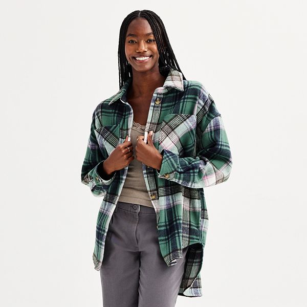 Juniors' SO® Plaid Oversized Button-Up Shacket