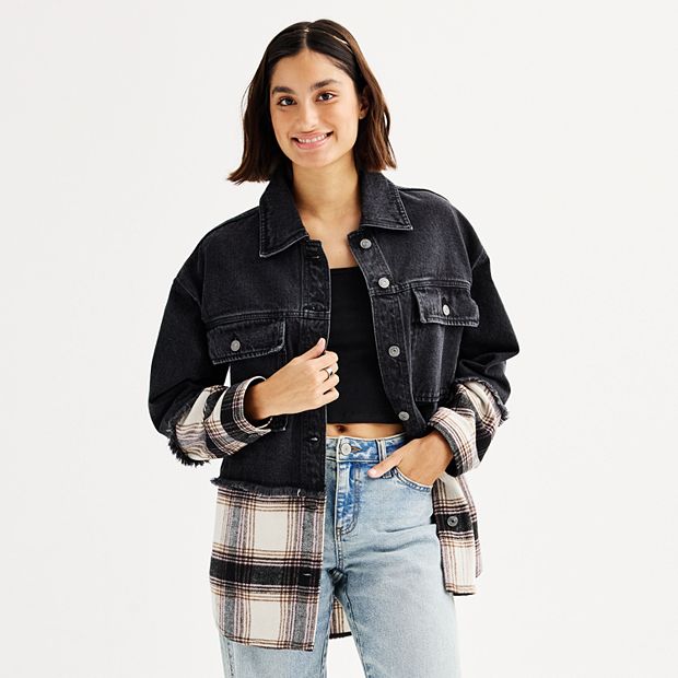 Denim jacket with plaid best sale