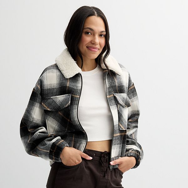 Juniors' SO® Plaid Bomber Jacket