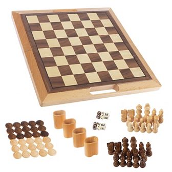 Trademark Games Wood 3-in-1 Travel Board Game Chess Set