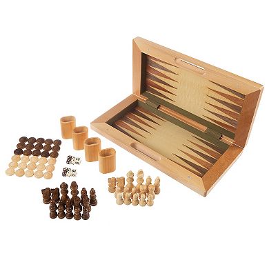 Trademark Games Wood 3-in-1 Travel Board Game Chess Set