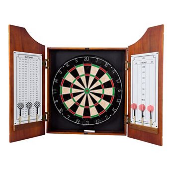 Trademark Games Beveled Pine Wood Dartboard Cabinet Set
