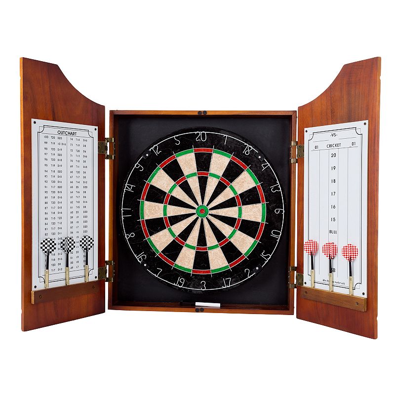 Trademark Games Beveled Pine Wood Dartboard Cabinet Set, Multi