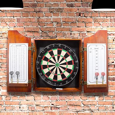 Trademark Games Beveled Pine Wood Dartboard Cabinet Set