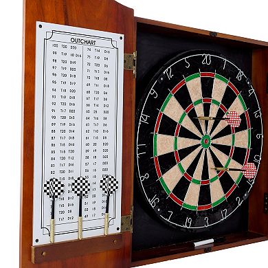 Trademark Games Beveled Pine Wood Dartboard Cabinet Set