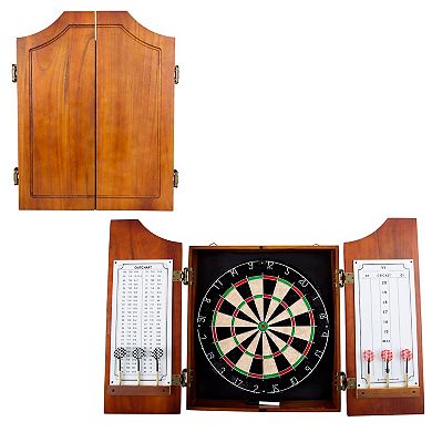 Trademark Games Beveled Pine Wood Dartboard Cabinet Set