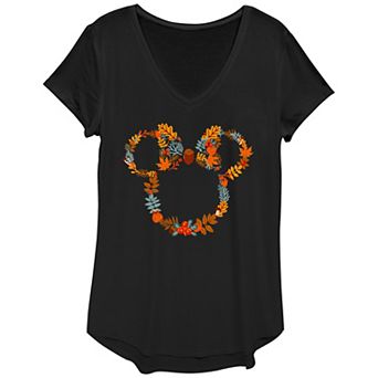 Disney's Mickey Mouse Juniors' Autumn Wreath V-Neck Graphic Tee