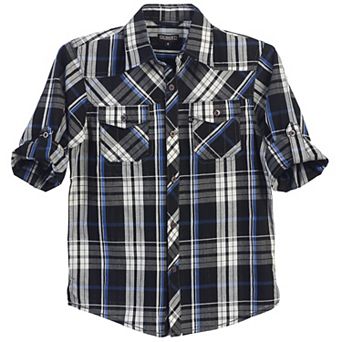 Gioberti Little Boy's Long Sleeve Roll Up Plaid Checkered Shirt