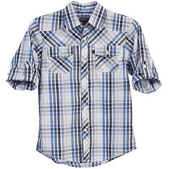 Gioberti Little Boy's Long Sleeve Roll Up Plaid Checkered Shirt