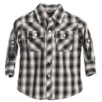 Gioberti Little Boy's Long Sleeve Roll Up Plaid Checkered Shirt