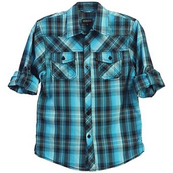Gioberti Little Boy's Long Sleeve Roll Up Plaid Checkered Shirt